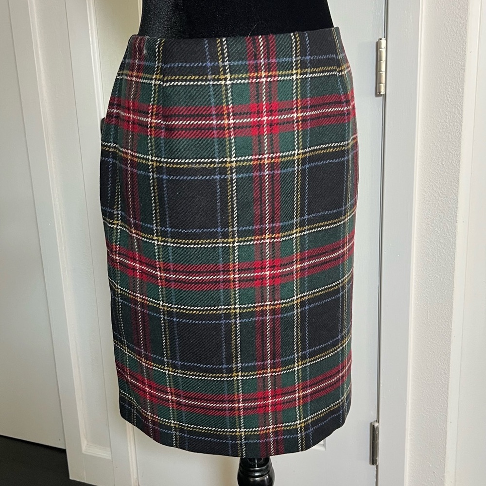 Talbots Green Black Red Plaid Pencil Skirt